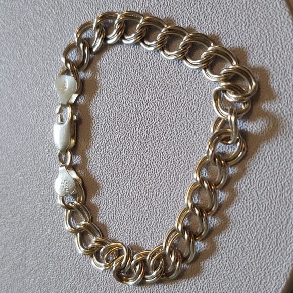 Double Link Sterling Silver Italian Made Bracelet - Picture 6 of 7